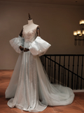 Unique A line Sweetheart Silver Sequin Prom Dresses For Teens Formal Dress Party Outfits Prom Gown HZ0311