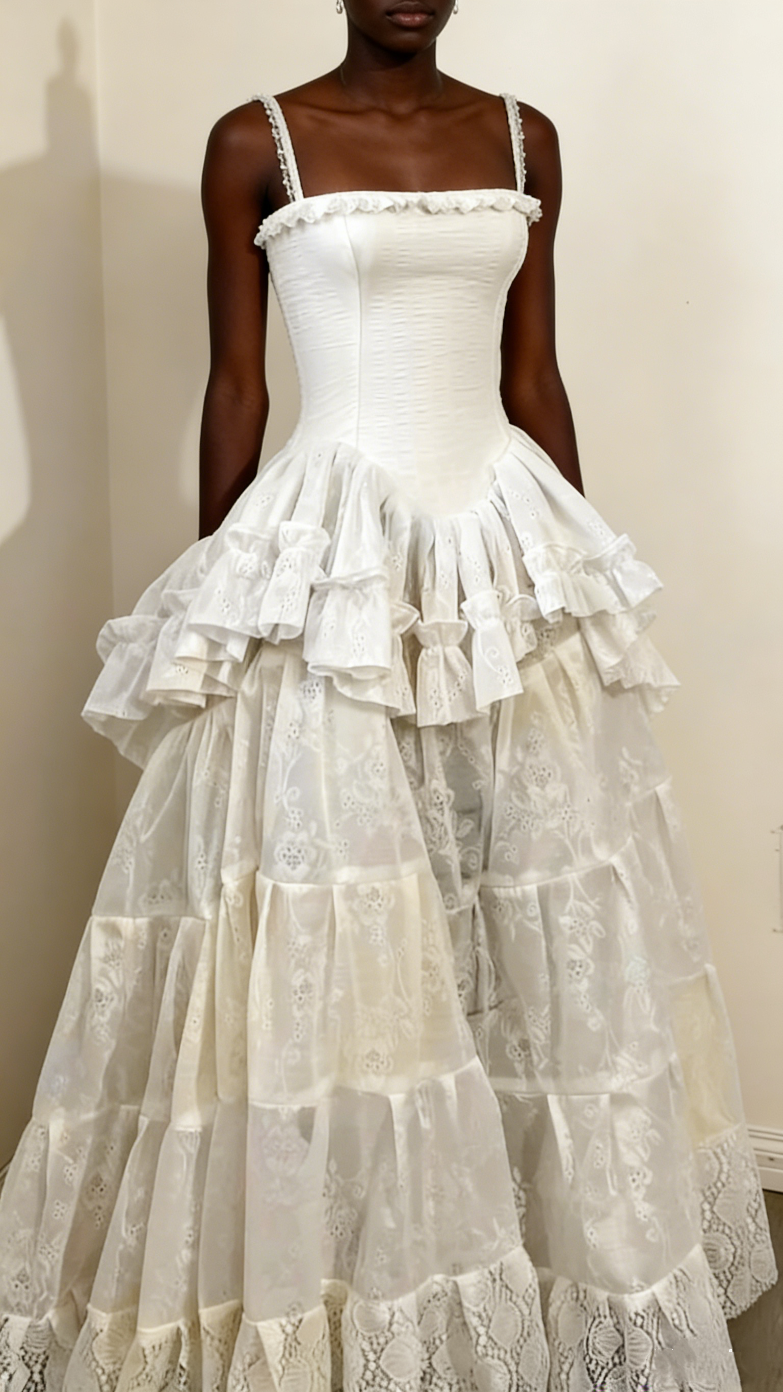 Retro Spaghetti Straps A-Line Lace Ruffles Vintage Wedding Dress Eveing Dress, HZ0427