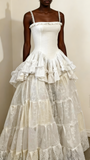 Retro Spaghetti Straps A-Line Lace Ruffles Vintage Wedding Dress Eveing Dress, HZ0427