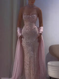 Charming Strapless Sleeveless Long Mermaid Prom Dress With Beading Party Dress For Women HZ0311