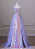 Shinning Mermaid Square Neck Lilac Sequins For Women Party Dresses Long Formal Prom Dresses 20th Birthday Gown HZ0311