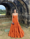 Simple A line straps orange long prom dresses HZ0311