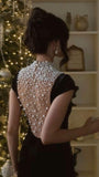 Black Velvet Evening Dress With Pearl Embellishments Party Dress Birthday Prom Dress HZ0311