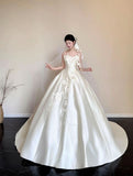 Whimsical Ball Gown Strapless Satin Fitted Long Wedding Dress Bride Gowns Wedding Dresses HZ0311