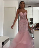 Mermaid Sweetheart Sleeveless Tulle Pink Long formal dresses HZ0311
