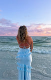 Mermaid Spaghetti Straps Blue Long Prom Dresses Chiffon Light Sky Blue Long Formal Dresses HZ0311