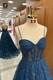 Elegant Spaghetti Strap Sleeveless A-line Tulle Long Prom Dresses Online Prom Gown HZ0311