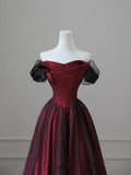 Black and Red Tulle Prom Dresses Long A-line Off Shoulder Wedding Party Gown Birthday Gowns HZ0311