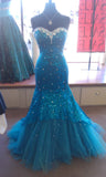 Shinning Mermaid Sweetheart Blue Sequins For Women Party Dresses Long Formal Prom Dress 22th Birthday Gown HZ0311