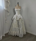 Retro Spaghetti Straps A-Line Lace Ruffles Vintage Wedding Dress Eveing Dress, HZ0427