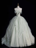 Modest Ball Gown Strapless Tulle With Appliques Long Prom Dresses Party Dress For Women HZ0311