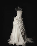 Romantic Women's Ball Gown Halter 80s With Ruched Pleated Satin Sweep Train Wedding Dresses HZ0311