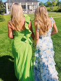 Attractive Sexy A-Line Long Spaghetti Straps Blue Floral Prom Dress HZ0311