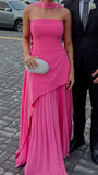 Sexy Hot Pink Prom Dress Aesthetic Classy A line Strapless Sleeveless Chiffon Prom Gowns HZ0311