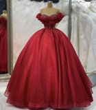 Burgundy Ball Gown Off The Shoulder Quinceanera Dress Sequins Birthday Luxury Dress Sweet 15 16 Birthday Gown HZ0311