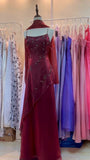 Modest A Line Spaghetti Straps Burgundy With Beaded For Women Party Dress Long Formal Prom Dresses 22th Birthday Outfits HZ0311