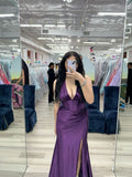 Shinning Mermaid Halter Grape Satin For Women Party Dresses Long Formal Prom Dress 22th Birthday Gown HZ0311