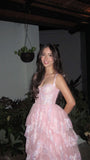 Elegant Ball Gown Sweetheart With Lace Strap Blush Pink Long Pleated Ruffles Slit Prom Dresses Vestidos De Dia HZ0311