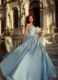 Classy Ball Gown Strapless Blue Sequin Backless Inspo For Women Girls Formal Party Gowns Long Prom Dresses HZ0311