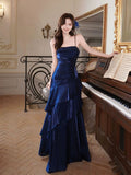 Aesthetic Mermaid Spaghetti Straps Navy Blue Prom Gowns Evening Dress Party Dresses HZ0311