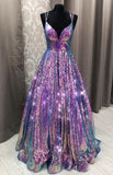 Modest Ball Gown Spaghetti Straps Lilac Sequins Long Prom Dress Evening Formal Gowns For Teens HZ0311
