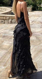 Black Chiffon Long Evening Prom Dresses, Custom Spaghetti Straps Prom Dresses HZ0311