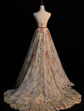 Modest A line Sweetheart Floral Tulle Long Prom Dresses Night Formal Dresses HZ0311
